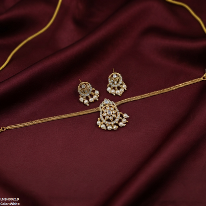 LNSH00219 ANI Tear/Oval Flower Pearl Drop Necklace Set - LNSH