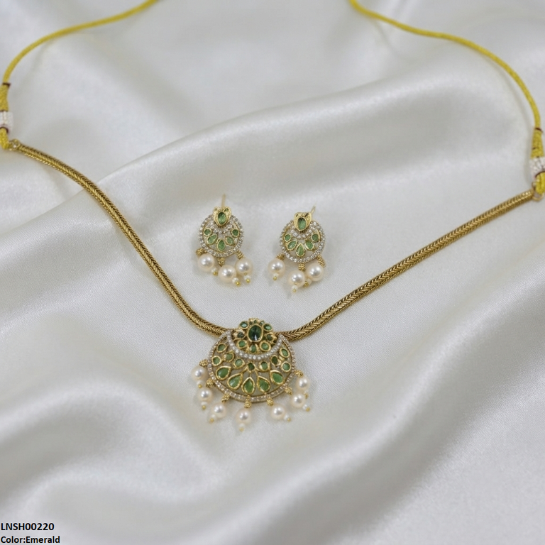 LNSH00220 ANI Moon Flower Pearl Drop Necklace Set - LNSH