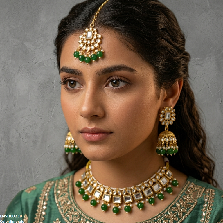 LNSH00238 ANI Square Pearl Drop Necklace Set - LNSH