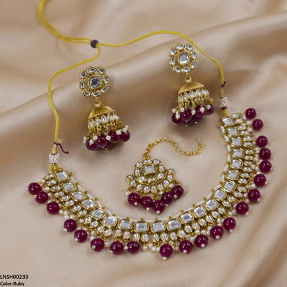 LNSH00233 ANI Square/Oval Stone Pearl Drop Necklace Set - LNSH