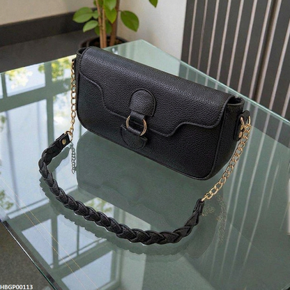 HBGP00113 Willow Strap Jute Armpit Bag - Black - HBGP
