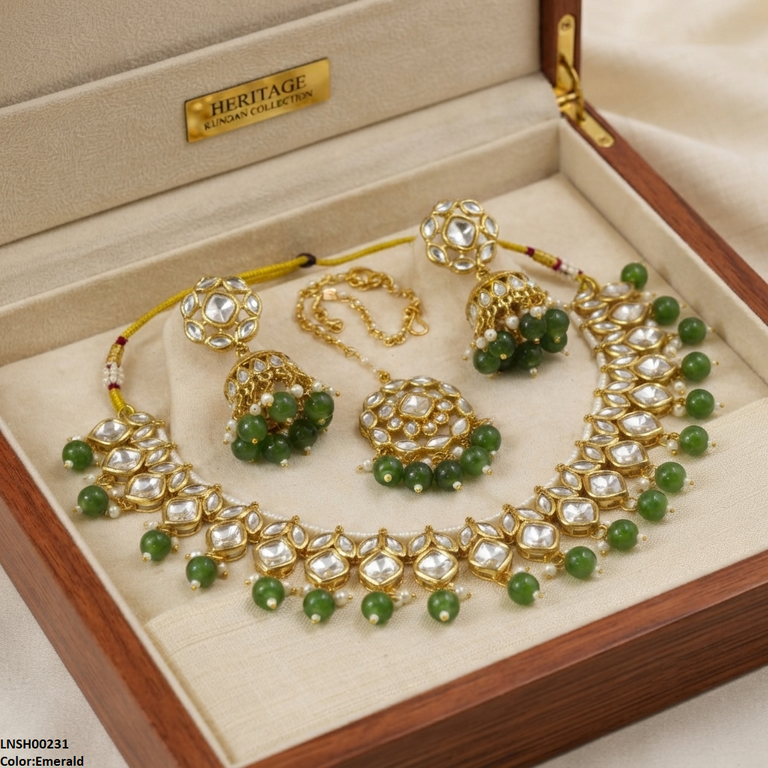 LNSH00231 ANI Marquise/Square Stone Pearl Drop Necklace Set - LNSH