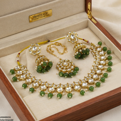 LNSH00231 ANI Marquise/Square Stone Pearl Drop Necklace Set - LNSH