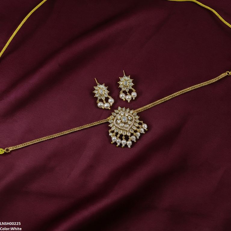 LNSH00225  ANI Flower Pearl Drop Necklace Set - LNSH