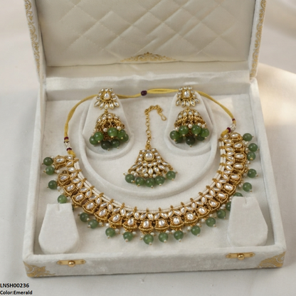 LNSH00236 ANI  Marquise Flower Pearl Drop Necklace Set - LNSH