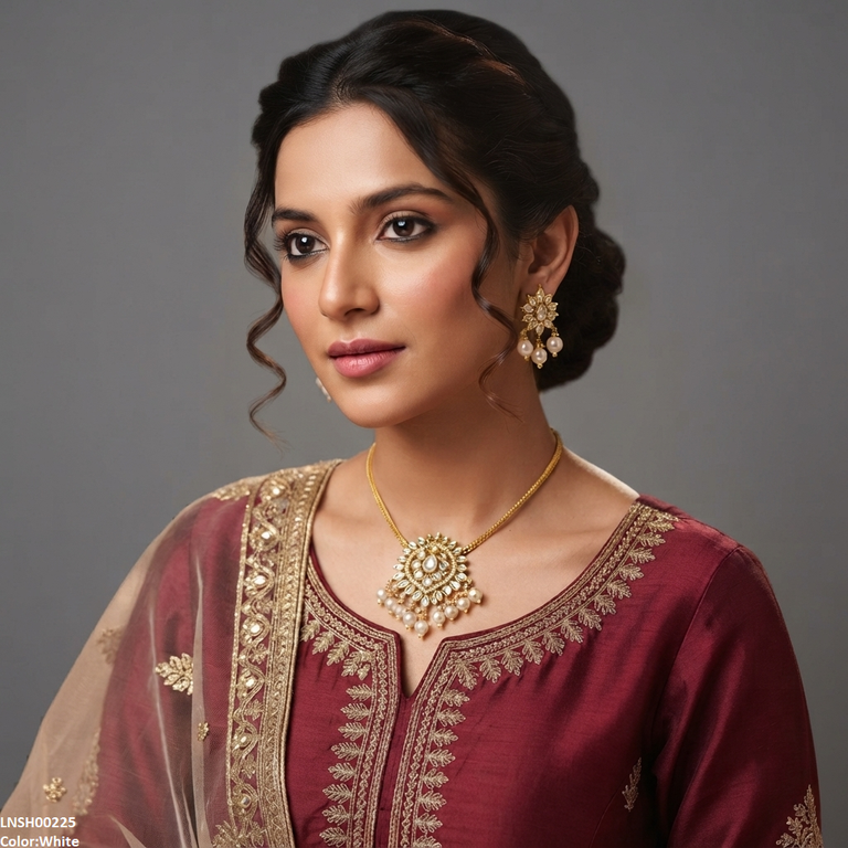 LNSH00225  ANI Flower Pearl Drop Necklace Set - LNSH