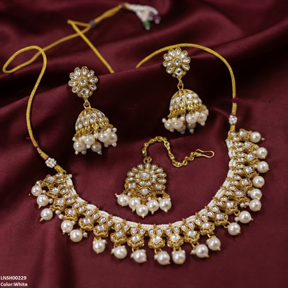 LNSH00229 ANI Tear/Square Pearl Drop Necklace Set - LNSH