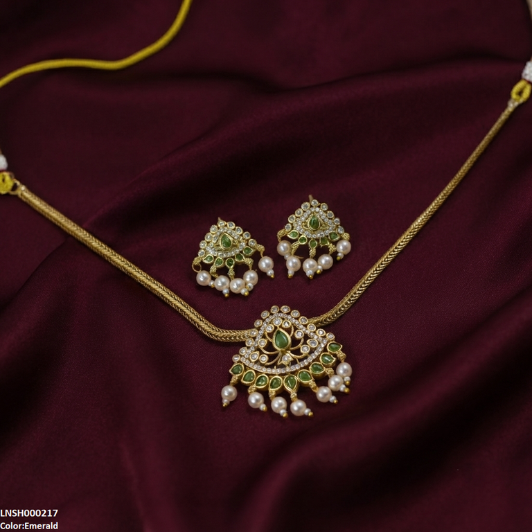 LNSH00217 ANI  Tear Round Pearl Drop Necklace Set - LNSH