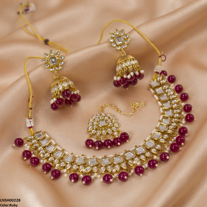LNSH00228 ANI Square/Tear Pearl Drop  Necklace Set - LNSH