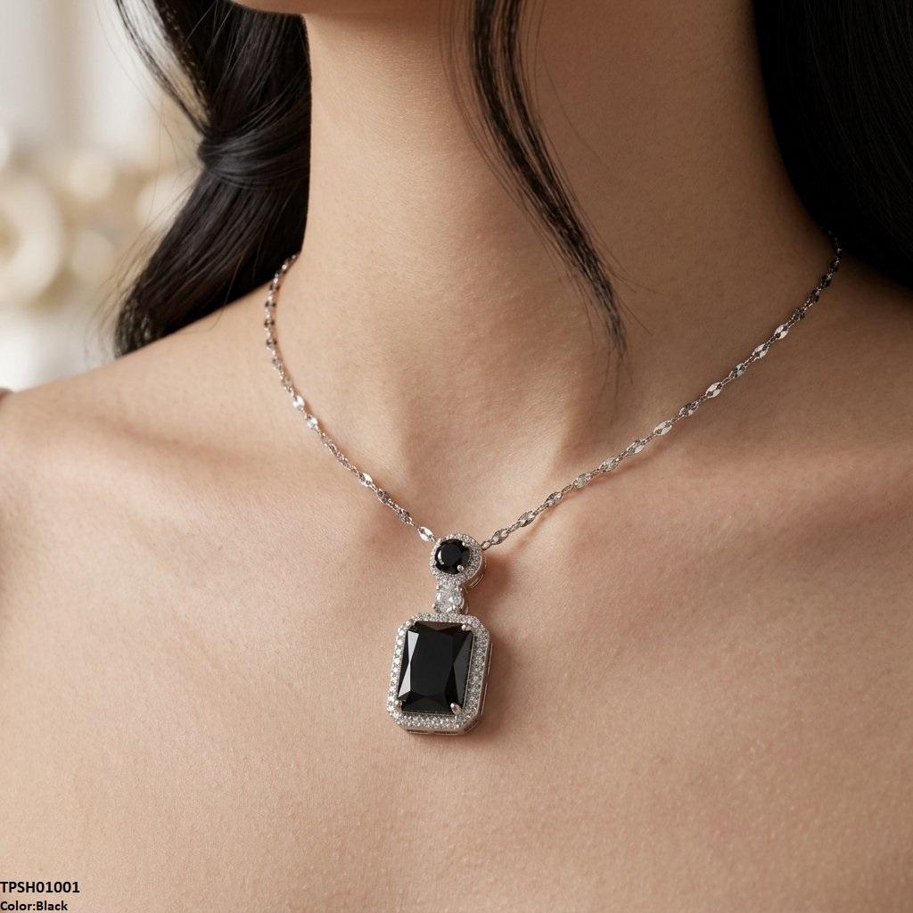 TPSH01001  TNR Stainless Steel Zircon Rectangle Stone Pendant - TPSH