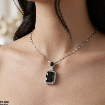 TPSH01001  TNR Stainless Steel Zircon Rectangle Stone Pendant - TPSH