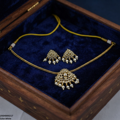 LNSH00217 ANI  Tear Round Pearl Drop Necklace Set - LNSH
