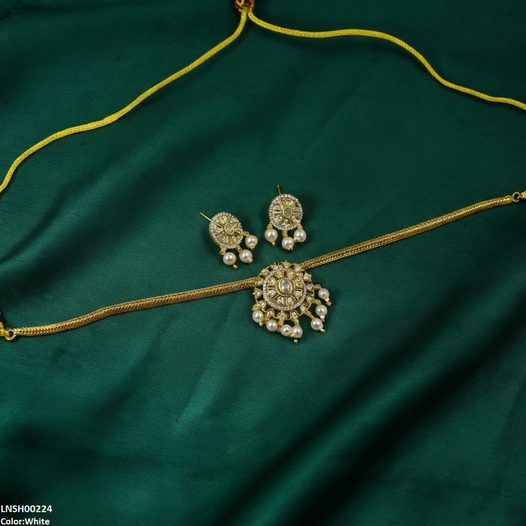 LNSH00224 ANI Oval Flower Pearl Drop Necklace Set - LNSH