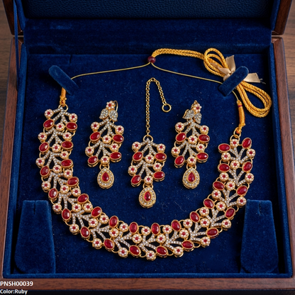 PNSH00039 MZM Oval Flower Necklace Set - PNSH