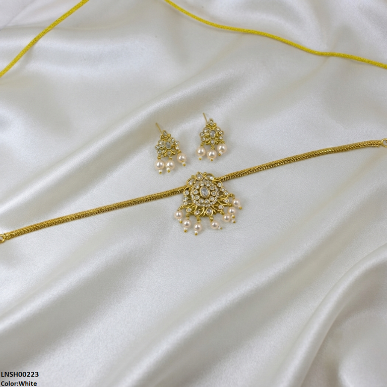 LNSH00223 ANI Oval/Tear Pearl Drop Necklace Set - LNSH