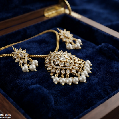 LNSH00225  ANI Flower Pearl Drop Necklace Set - LNSH