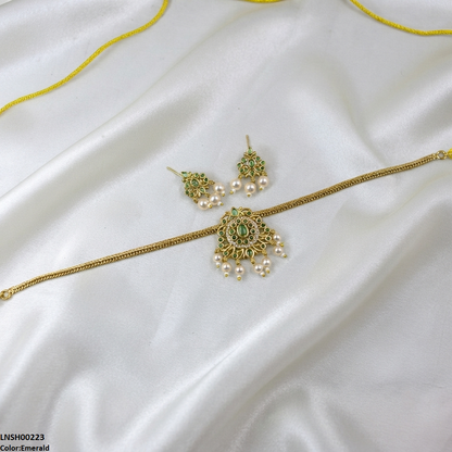 LNSH00223 ANI Oval/Tear Pearl Drop Necklace Set - LNSH
