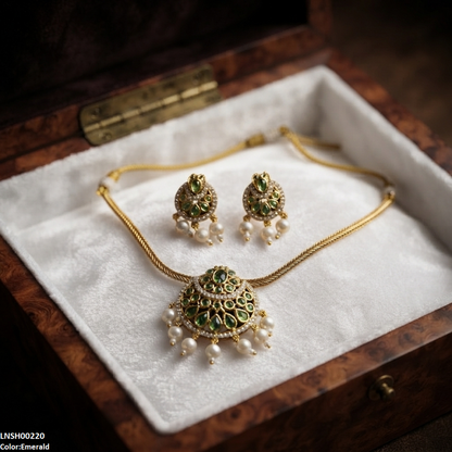 LNSH00220 ANI Moon Flower Pearl Drop Necklace Set - LNSH