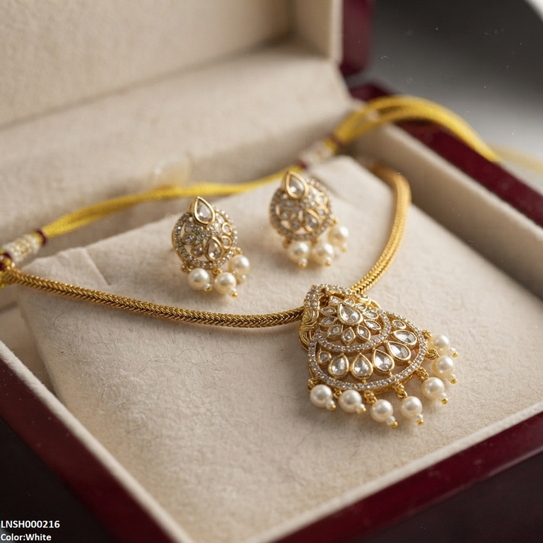 LNSH00216 ANI Tear Pearl Drop Necklace Set - LNSH