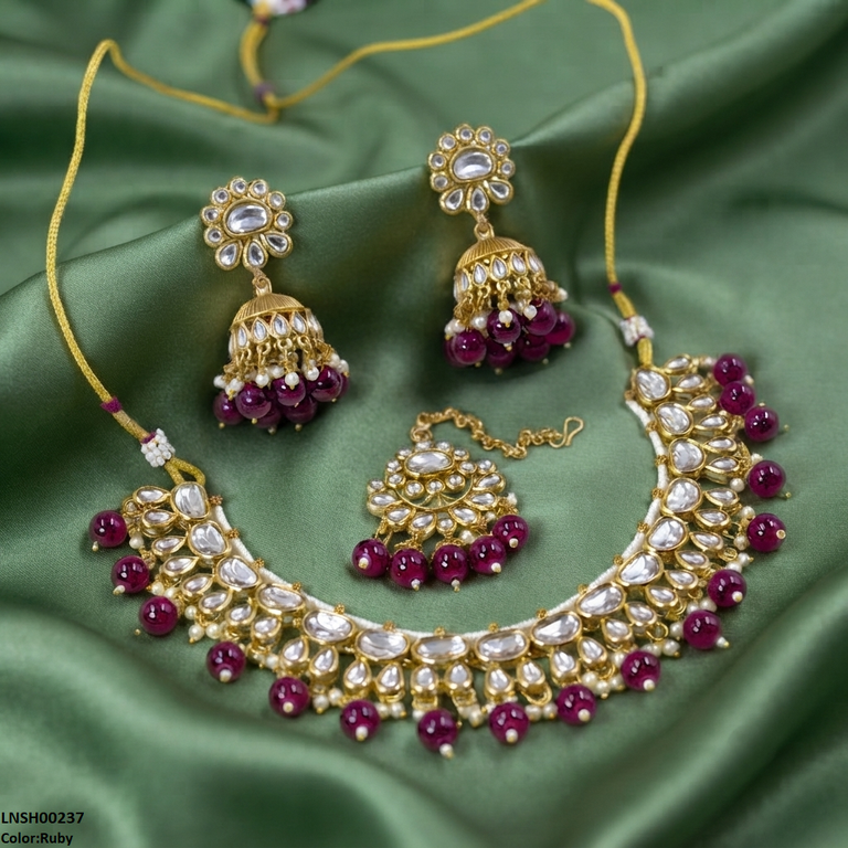 LNSH00237 ANI Oval/Tear Pearl Drop Necklace Set - LNSH