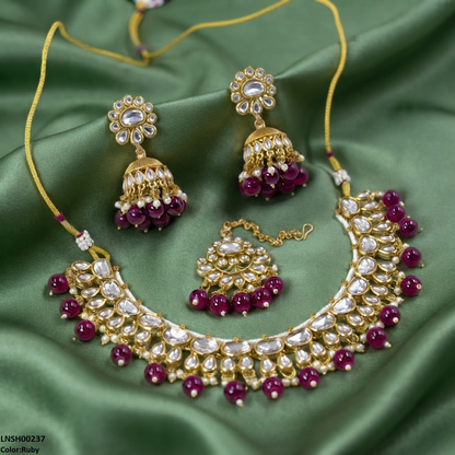 LNSH00237 ANI Oval/Tear Pearl Drop Necklace Set - LNSH