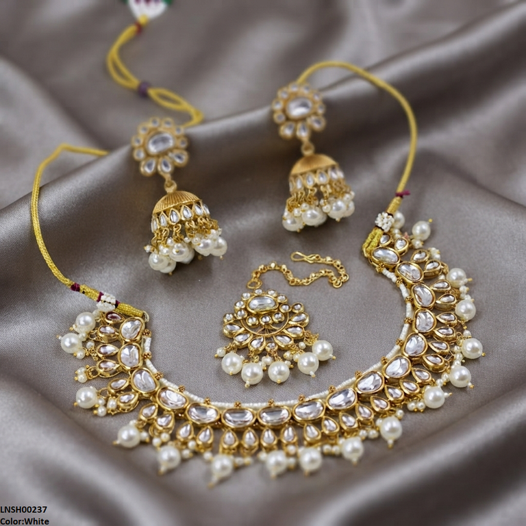 LNSH00237 ANI Oval/Tear Pearl Drop Necklace Set - LNSH