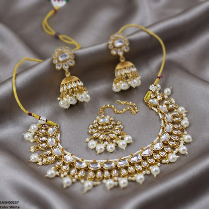 LNSH00237 ANI Oval/Tear Pearl Drop Necklace Set - LNSH