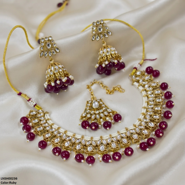 LNSH00236 ANI  Marquise Flower Pearl Drop Necklace Set - LNSH