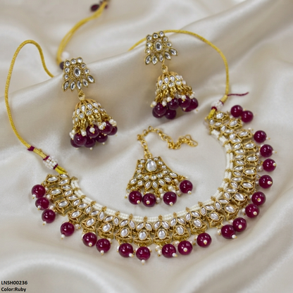 LNSH00236 ANI  Marquise Flower Pearl Drop Necklace Set - LNSH