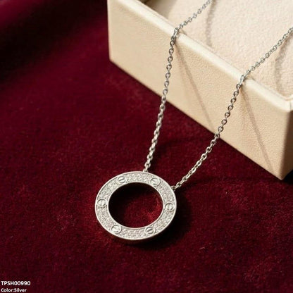 TPSH00990 Stainless Steel Zircon Round Pendant - TPSH