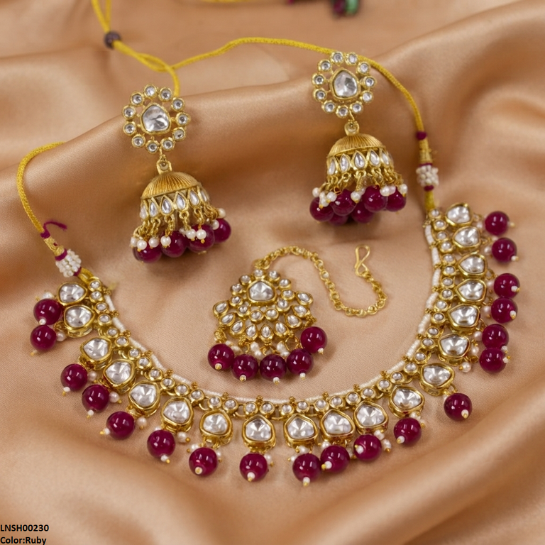 LNSH00230  ANI Oval Pearl Drop Necklace Set - LNSH