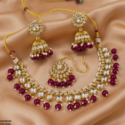 LNSH00230  ANI Oval Pearl Drop Necklace Set - LNSH