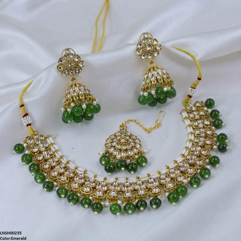 LNSH00235 ANI Round Flower Pearl Drop Necklace Set - LNSH