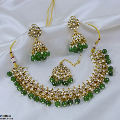 LNSH00235 ANI Round Flower Pearl Drop Necklace Set - LNSH