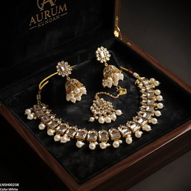 LNSH00238 ANI Square Pearl Drop Necklace Set - LNSH