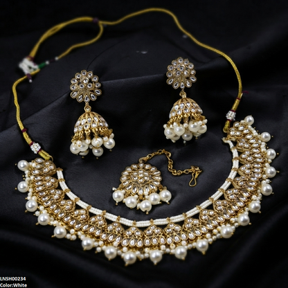 LNSH00234 ANI Tear Pearl Drop Necklace Set - LNSH