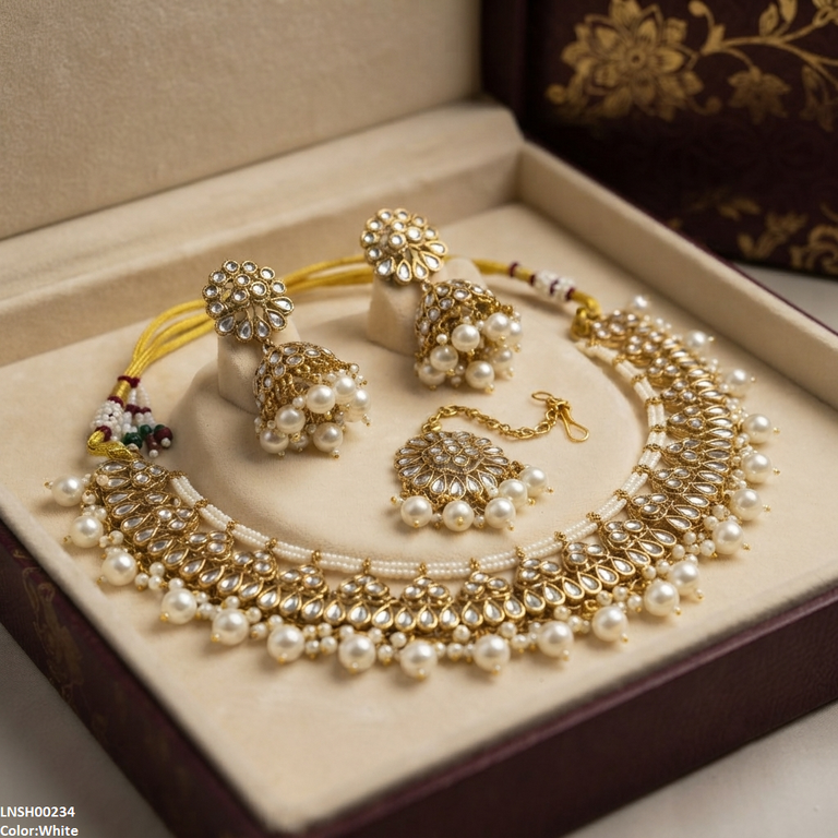 LNSH00234 ANI Tear Pearl Drop Necklace Set - LNSH