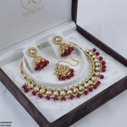 LNSH00230  ANI Oval Pearl Drop Necklace Set - LNSH
