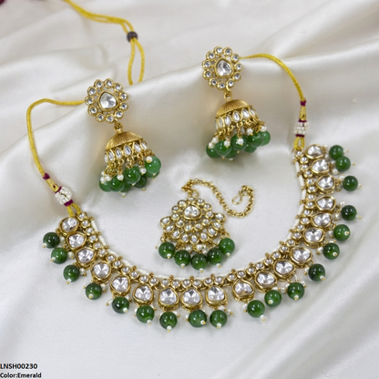 LNSH00230  ANI Oval Pearl Drop Necklace Set - LNSH