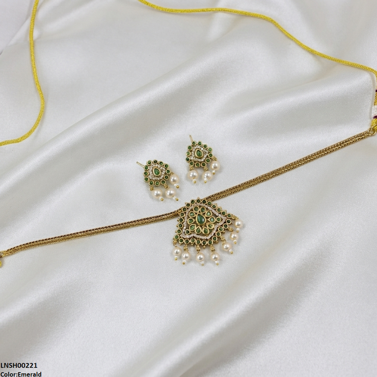 LNSH00221 ANI Round Pearl Drop Necklace Set - LNSH