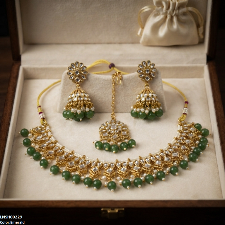 LNSH00229 ANI Tear/Square Pearl Drop Necklace Set - LNSH