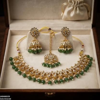 LNSH00229 ANI Tear/Square Pearl Drop Necklace Set - LNSH