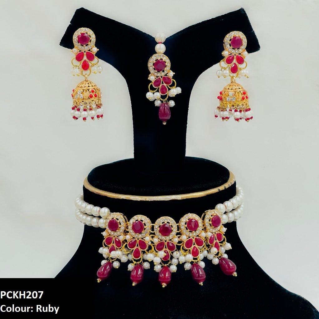 PCKH207 SDQ Circle/Tear Pearl Drop Choker Set