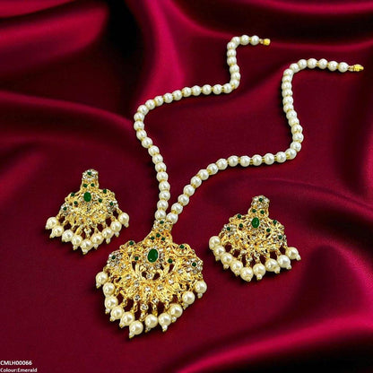 CMLH00066 MZM Oval/Flower Pearl Drop Mala Set - CMLH