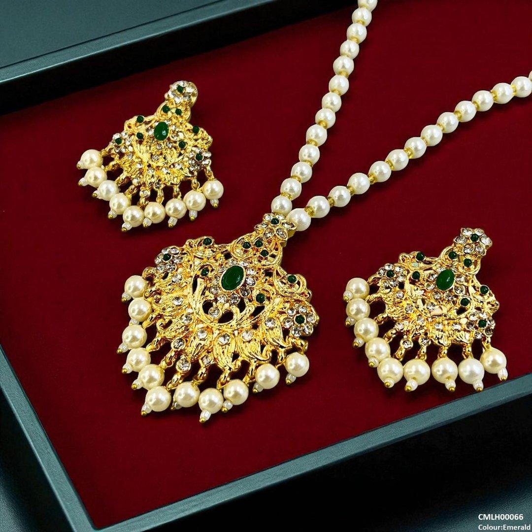 CMLH00066 MZM Oval/Flower Pearl Drop Mala Set - CMLH