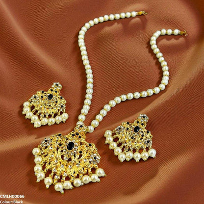CMLH00066 MZM Oval/Flower Pearl Drop Mala Set - CMLH
