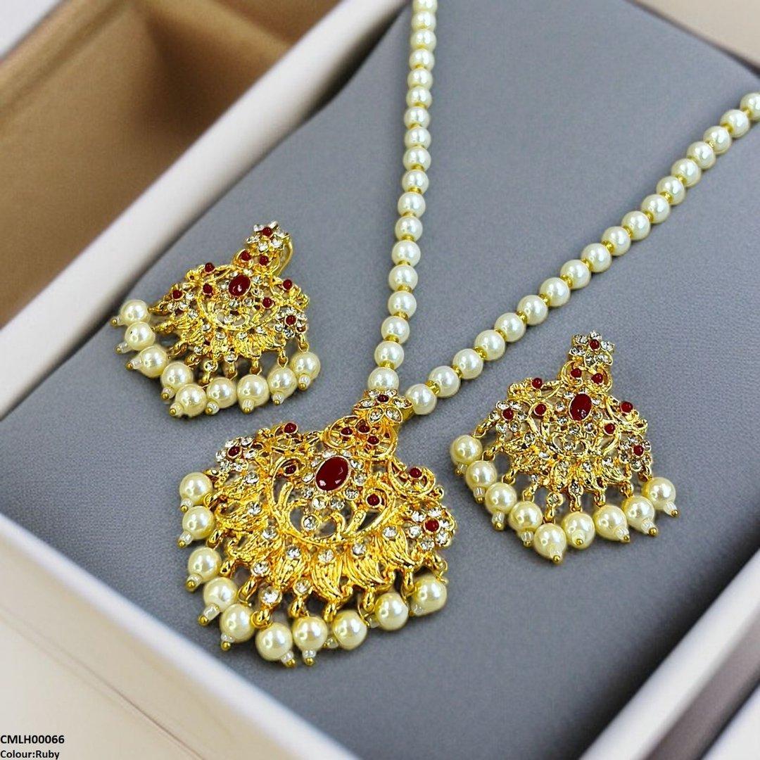 CMLH00066 MZM Oval/Flower Pearl Drop Mala Set - CMLH