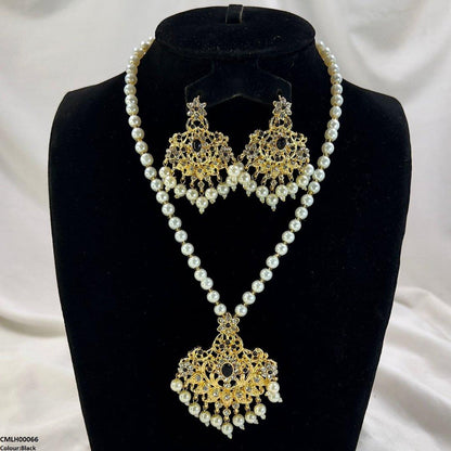 CMLH00066 MZM Oval/Flower Pearl Drop Mala Set - CMLH