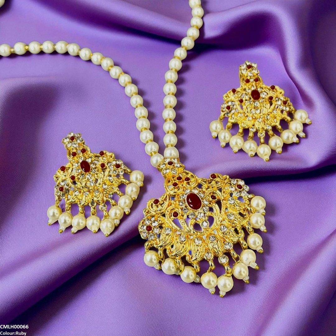 CMLH00066 MZM Oval/Flower Pearl Drop Mala Set - CMLH