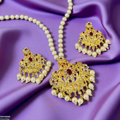 CMLH00066 MZM Oval/Flower Pearl Drop Mala Set - CMLH